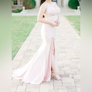 Elegant Pink Gown with Slit